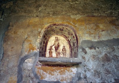 Fresk föreställande ett Lararium från Pompeji (UNESCOs världsarvslista av Roman Roman
