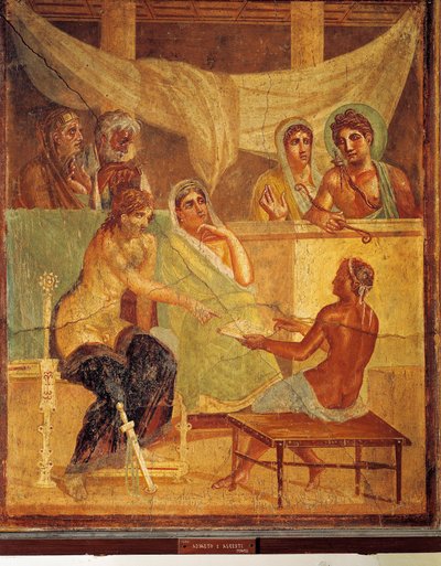 Fresk föreställande och A.D.metus och Alcestis rådgivande orakel, från House of Tragic Poet, Pompei, Italien av Roman Roman