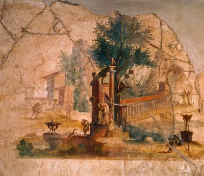 Fresk föreställande landskap, från Villa of Agrippa Postumus, Pompeji (UNESCOs världsarvslista av Roman Roman