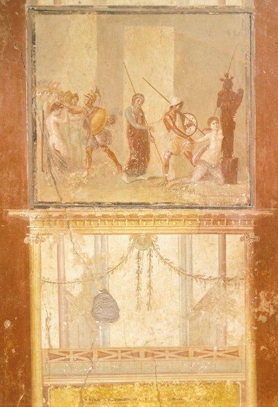 Fresk föreställande mötet mellan Priam, Menelaos och Helen och Arisace som jagar Cassandra, från House of Menander, Pompeji, Kampanien, romersk civilisation av Roman Roman