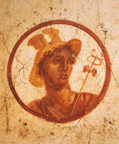 Fresk föreställande porträtt av man på vit bakgrund, House of Ancient Hunt, Pompeji, Kampanien, romersk civilisation av Roman Roman