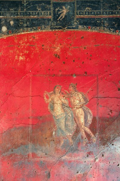 Fresk nära House of Vettii föreställande två mytologiska karaktärer, Pompeji (UNESCOs världsarvslista av Roman Roman