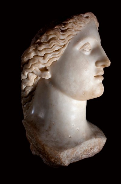 Chef för gudinnan Junon - Skulptur i vit marmor, romersk tid, Banasa (Marocko) - Musee d