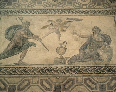 Hög vinkelvy av en väggmålning på golvet, Paphos, Cypern (Foto) av Roman Roman