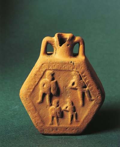 Höftflaska som representerar gladiatorer, Emilia-Romagna (keramik) av Roman Roman