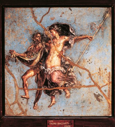 Italien, Kampanien, Pompeji, Faun och Maenad från House of the Dioscuri, fresk av Roman Roman