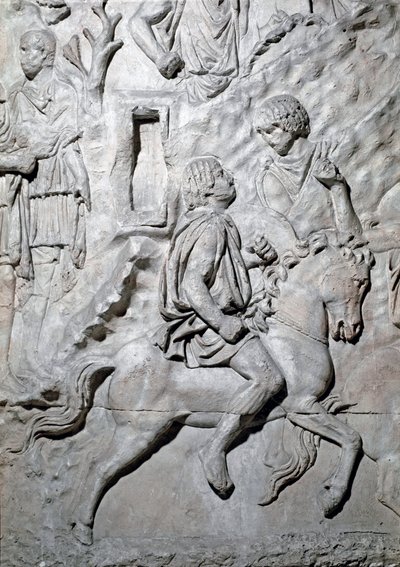 Romersk konst: "" trodde en numid ryttare"" Mögel från 1862 som återger basrelieferna från Trajanus kolumn (kolonn Trajanus) (Colonna Traiana) i Rom byggd under kejsar Trajanus regeringstid (53-117). Trajane-kolonnen firar minnet av den segrande kammen av Roman Roman