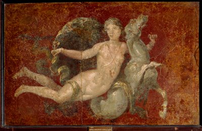 Romersk konst: en kvinna som rider på en sjöhäst. Fresk från Stabia. Neapel, Museo Archeologico Nazionale - Romersk konst: en kvinna som rider på en sjöhäst. Fresk från Stabia. Nationella arkeologiska museet, Neapel, Italien av Roman Roman