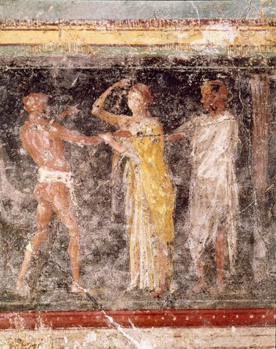 Romersk konst: kampscen mellan en man och en kvinna, från frisen i rum C, Villa Farnesina (romersk konst: kampscen mellan en man och en kvinna, från frisen i rum C, Villa farnesina) Rom museo nazionale romano av Roman Roman