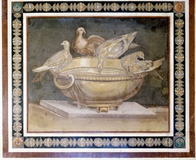 Romersk mosaik som föreställer 4 duvor. av Roman Roman