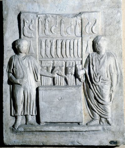 Tecken på knivaffären under romartiden. Museo di Ostia (Ostia) av Roman Roman