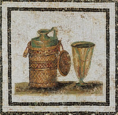 Stilleben med flaska och bägare (mosaik) av Roman Roman