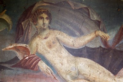 Venus i skal, detalj från fresk i peristylium, Venus hus i skalet, Pompeji (UNESCOs världsarvslista av Roman Roman