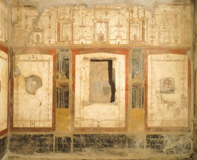 Väggdekoration i fjärde pompeiansk stil, från House of Loreio Tiburtino, Pompeji, Kampanien, romersk civilisation av Roman Roman