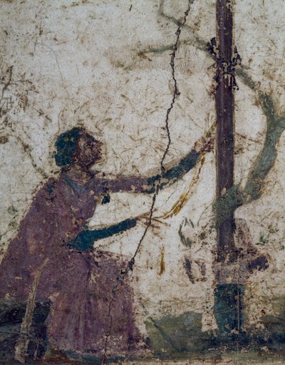 Kvinna vid heligt träd, fragment av fresk från Pompeji, Kampanien, Italien, romersk civilisation av Roman Roman