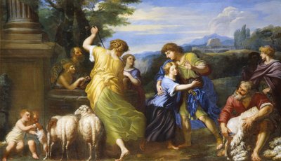 Jacob och Rachel vid brunnen (olja på duk) av Roman School