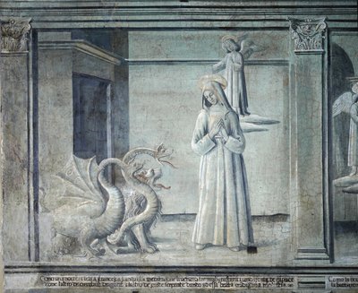 Livet av Saint Francoise Romaine, förföljd av demoner i form av monster, från den romerska skolan av Roman School
