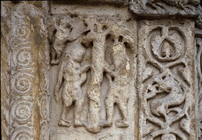 Adam och Eva. Detalj av basilikanens fasad, tidigt 1100-tal (relief) av Romanesque