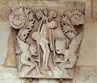 Hängning av Judas (ristad huvudstad) av Romanesque