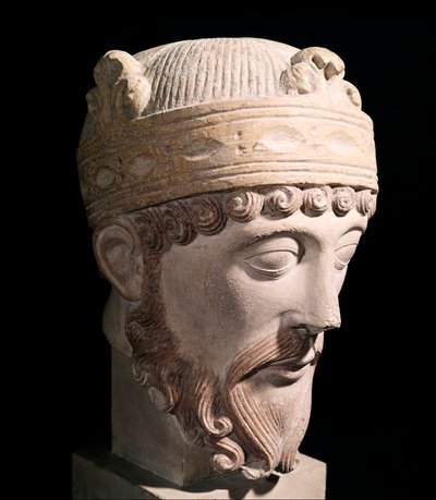 Porträtt av den karolingiske kungen av West Francia Lothair (stenskulptur av Romanesque