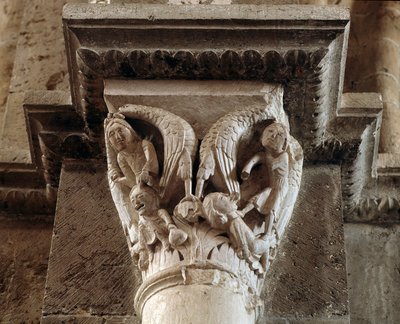 Bestraffning av snålen och förtal (hugget huvudstad) av Romanesque