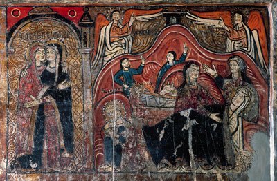 Visitationen och födseln med barnmorskorna Celomi och Salome, detalj av Romanesque