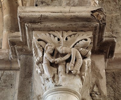 Kains död (ristad huvudstad) av Romanesque