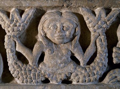 Tvåsvansad sjöjungfru, detalj från romansk fris, Italien av Romanesque