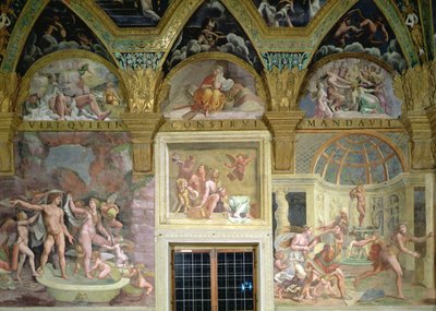 Psykets rum. Venus och Mars badar; Bacchus och Ariadne; Venus och Adonis överraskade av Mars av Romano Giulio