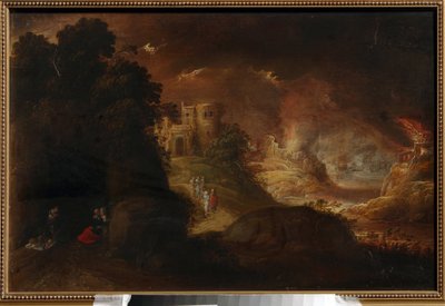 Sodom och Gomorra. Målning av Rombout van Troyen (cirka 1605-cirka 1650), olja på duk. holländsk konst av Rombout van Troyen