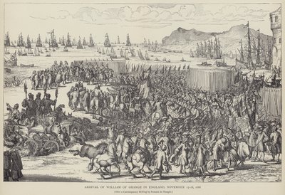 William av Oranges ankomst till England, november 1688 (litho) av Romeyn de (after) Hooghe