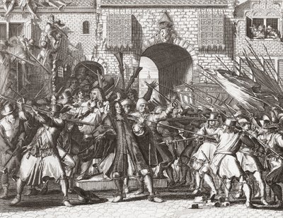 Lynchmobb som griper de Witt-bröderna av Romeyn de (after) Hooghe