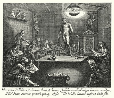Akademien (gravyr) av Romeyn de (after) Hooghe