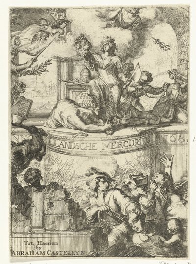Titelsida för den holländska Merkurius om år 168(5?) av Romeyn de Hooghe (attributed to)