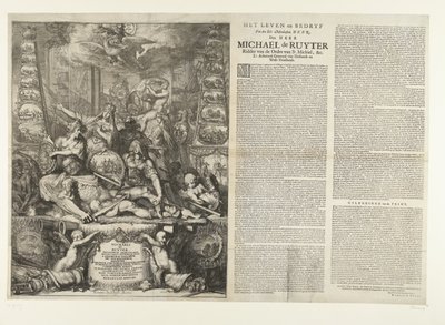 Allegori över Michiel de Ruyters död, 1676 The Life and Business of the Ed: Manhaften Heer, Den Heer Michaël de Ruyter Riddare av St. Michiels orden, etc. Lt. Generaladmiral van Hollandt och West-Vrieslandt (titel på objekt) av Romeyn de Hooghe