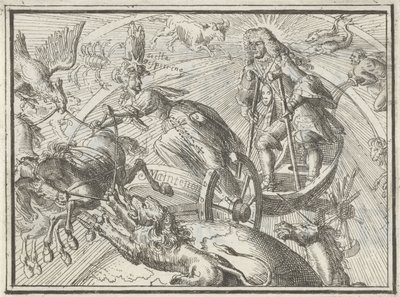Karikatyr av Ludvig XIV som Apollo i sin vagn, 1701 av Romeyn de Hooghe