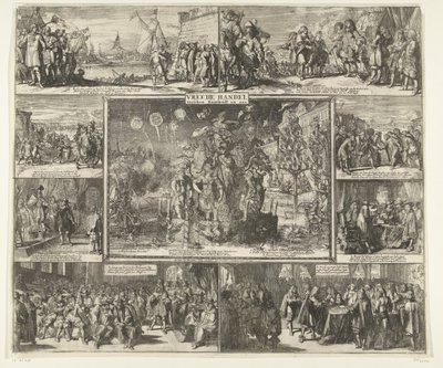 Freden i Westminster, 1674 Fredshandel mellan England och oss (titel på objekt) av Romeyn de Hooghe