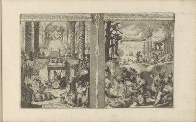 Tartarkejsarens domstol; Brasilianska tapoeier lagar sin mat Tartarische Keyzer / Empereur des Tartares et sa magnificence // Brasiliaensche Clothing / Brasiliens, Tapuyers, etc (titel på objektet) Les Indes Orientales et Occidentales et autre av Romeyn de Hooghe