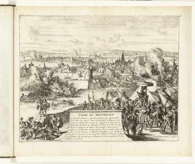 Erövring av Maastricht av hertigen av Parma, 1579 Prize de Mastricht (titel på objekt) Guerres de Flandres (serietitel) av Romeyn de Hooghe