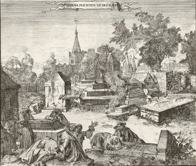 Sörjande på den portugisisk-judiska kyrkogården i Beth Haim av Ouderkerk vid Amstel i Nederländerna - Gravyr av Romeyn de Hooghe (1645-1708) av Romeyn de Hooghe