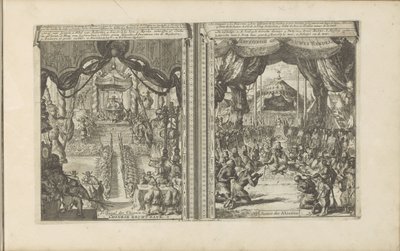 Rechtbank i Kina i Abbesinië Kinesisk rechtbank / tribunal des Chinois // Abyssinise Gerichts Handel / Justice des Abissins (titel på objektet) Öst- och Västindien och andra platser (serietitel) av Romeyn de Hooghe