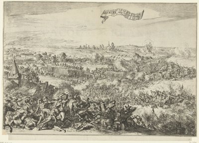 Slaget vid Seneffe, 1674 Siarens rasande Attacque förvandlas till en Bataille mellan Armies of the Geallie. en der Fransen (titel på objekt) Beskrivning av Furious Attacque der Franssen, On the Bagagie of the Army of the Allies: Förvandlas till en sc av Romeyn de Hooghe