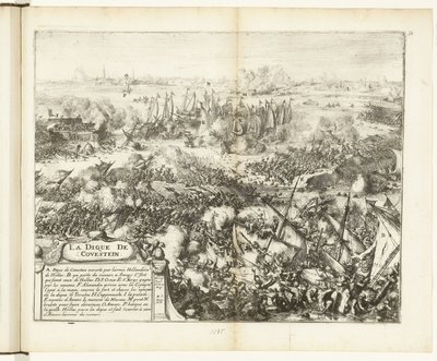 Slaget om Kauwenstein-vallen, 1585 La digue de Covestein (titel på objekt) Guerres de Flandres (serietitel) av Romeyn de Hooghe