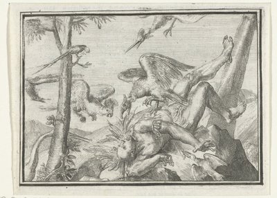 Titelsida för pamfletten: De Geplukte Tapoeijer, 1702 De Plukte Tapoeijer (titel på objekt) Esopus in Europe (serietitel) av Romeyn de Hooghe