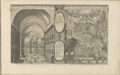 Turkisk moské i Constantinopel; Keizerlijkhof i Kina Turksche hånar van binnen / Interiören av moskén S. Sophia, i Konstantinopel // Kinesiska Hof Pomp / Magnificience of the Court of Emp. från Kina. (titel på objekt) Ostindien och O av Romeyn de Hooghe