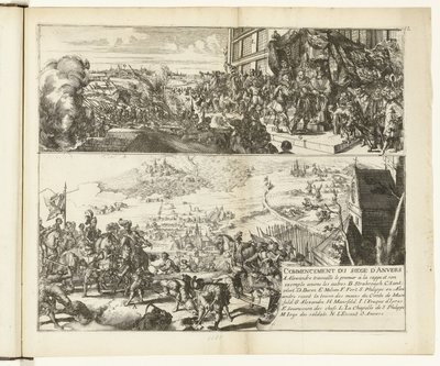 Två skildringar av belägringen av Antwerpen av hertigen av Parma, 1584-1585 Commencement du siege d