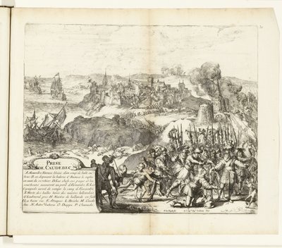 Verovering van Caudebec, 1592 Capture of Caudebec (titel på objekt) Wars of Flanders (serietitel) av Romeyn de Hooghe