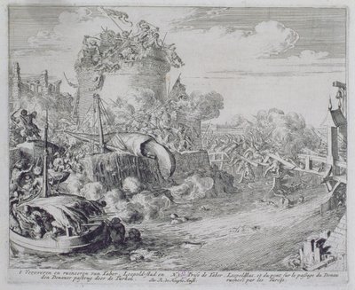 Vienna Print Cycle, erövrar Tabor Island i utkanten av Leopoldstadt, 1683 av Romeyn de Hooghe