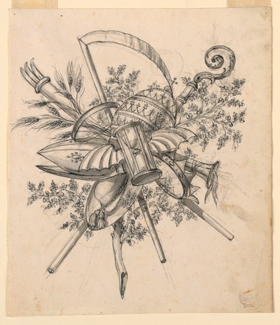 Teckning, Trofé med bevingat timglas, 1830-1850 av Romolo Achille Liverani