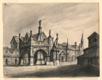 Scenografi, exteriör av gotiska byggnader av Romolo Achille Liverani